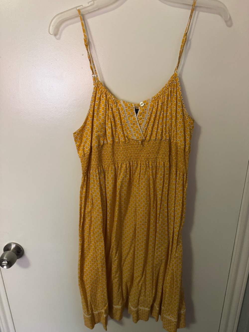 Summer Smocked Mustard Mini Dress with Spaghetti Straps